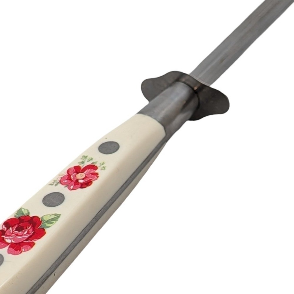 Pioneer Woman Vintage Floral Honing Steel Sharpener Silver Cream Red Floral